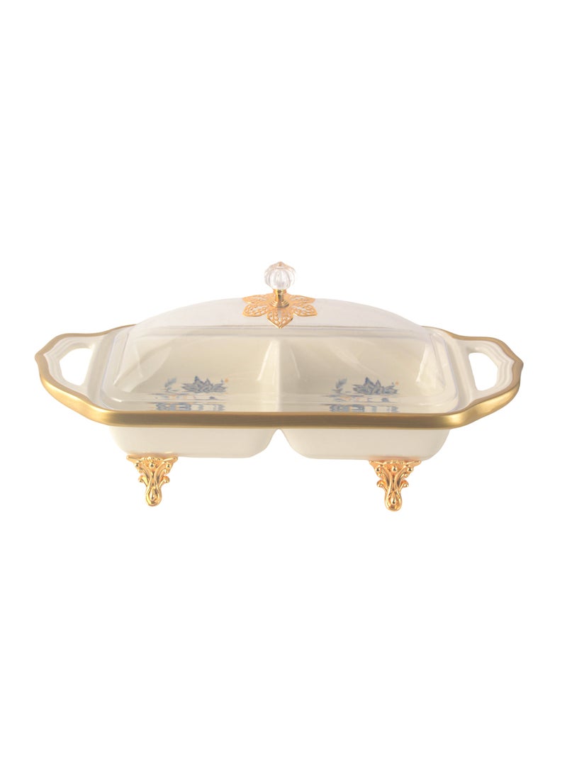 Life Smile Life Smile LIFE SMILE Square Bone China Fruit Bowl With Cover  - Serving Basket with Gold Stand and Acrylic Lid with Knob For Fruit,Snack, Nuts ,Cake & Dessert Storage - Image 1