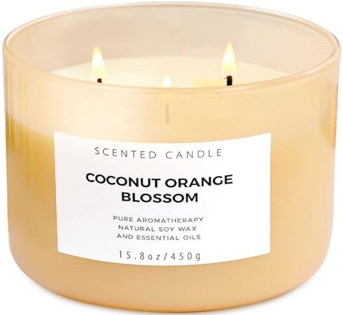 T H Coconut Orange Blossom 3-Wick Soy Candle, 15.8 oz Highly Scented, Clean Burn, Long-Lasting Large Aromatherapy Stress Relief Candle Gift Candles for Women & Men - Image 1