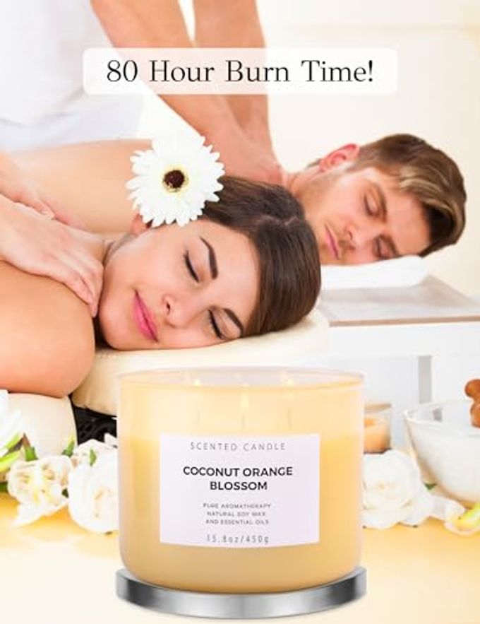 T H Coconut Orange Blossom 3-Wick Soy Candle, 15.8 oz Highly Scented, Clean Burn, Long-Lasting Large Aromatherapy Stress Relief Candle Gift Candles for Women & Men - Image 3