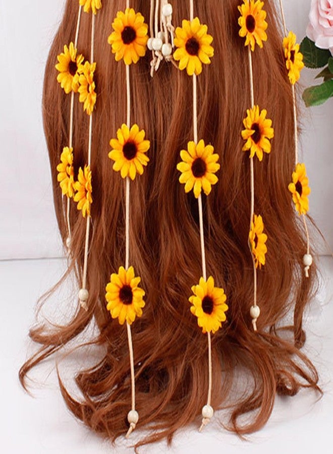 YAXAMING Flower Headband Hippie Sunflower Hairband Floral Crown Bohemian Hair Band Women Girls Boho Hair Hoop Headdress Headwear Headpiece Party Decoration Cosplay Costume Cute Handmade Hair Accessories Yellow - Image 4