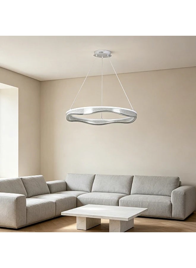 Hummer LED pendant light, 80 cm, white, 3‑mode lighting, 55W, wavy design, downward lighting - Image 1