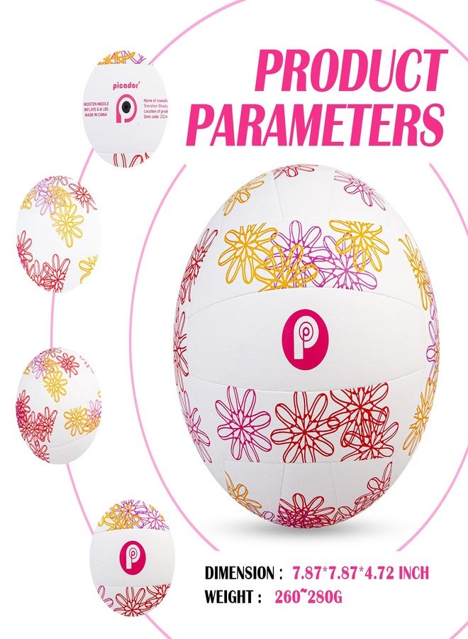 Picador PP PICADOR Volleyball Size 5, Soft Light Pink Volleyball, Girls Vollyeball for Kids Youth Indoor Outdoor Sports Training Game Play Beginner (White Flower) - Image 3