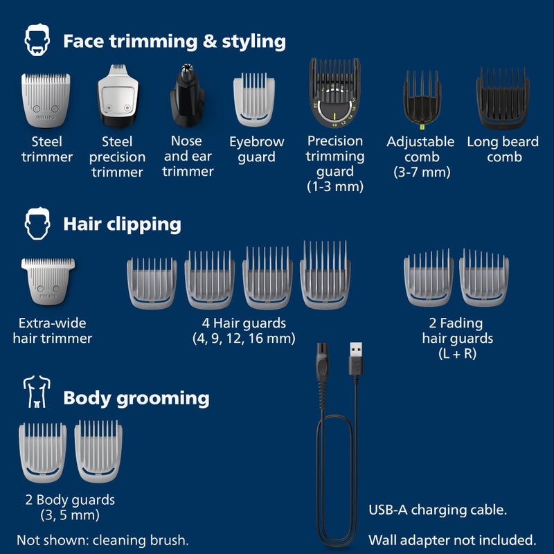 Norelco Philips Multigroom 7000 Series, All-in-One Trimmer, Beard Trimmer and Hair Clipper, 19-Piece Men's Grooming Kit for Beard, Head, Hair, Body, and Face, Soft Pouch, MG7910/49 - Image 2