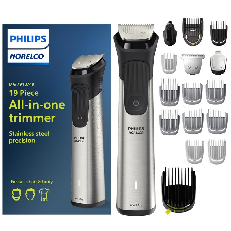 Norelco Philips Multigroom 7000 Series, All-in-One Trimmer, Beard Trimmer and Hair Clipper, 19-Piece Men's Grooming Kit for Beard, Head, Hair, Body, and Face, Soft Pouch, MG7910/49 - Image 1