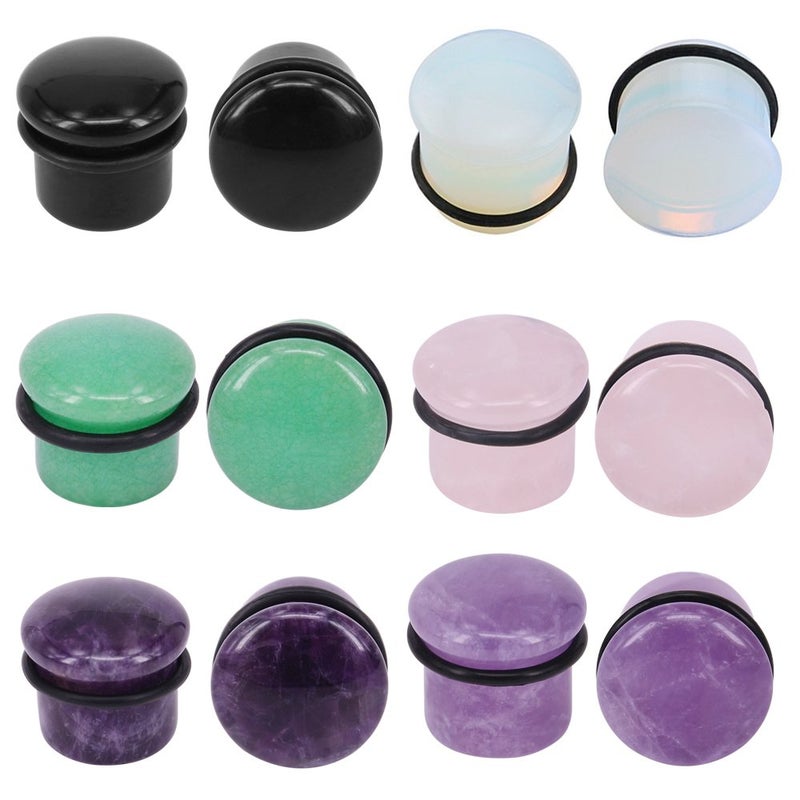 Punktracker 6Pairs 4G-11/16  Multiple Stone Single Flared Ear Plugs With Silicone O-Ring Expander Gauges - Image 1