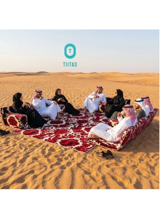 تيتاس مجموعة جلوس أرضي للتخييم لثمانية أشخاص، طقم نزهة مكون من 9 قطع يشمل 4 كراسي أرضية قابلة للطي وفرشة تخييم بمقاس 2 × 2.9 متر و4 مساند ذراع، مناسبة للسفر، الرحلات البرية، الرحلات العائلية، والحديقة. - Image 3