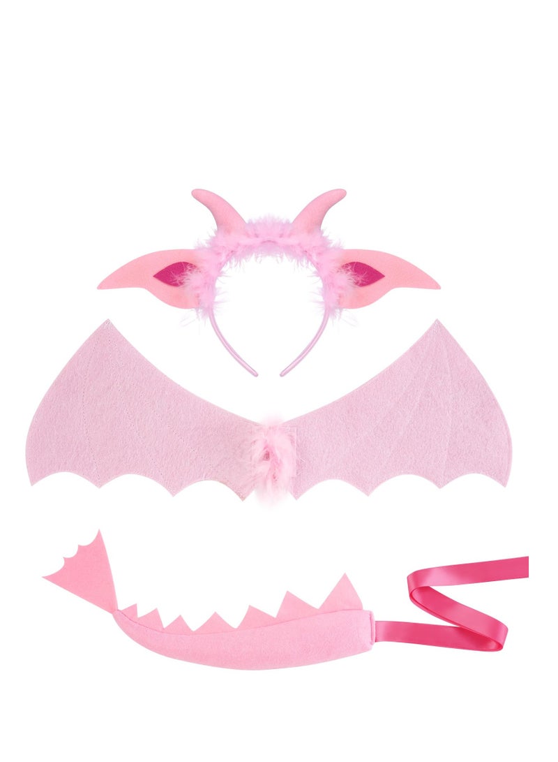 Excefore Animal Cosplay Dress, Pink Dinosaur Headband, Wings, Tail, Dress, Suitable for Kid Performance Cosplay - Image 3