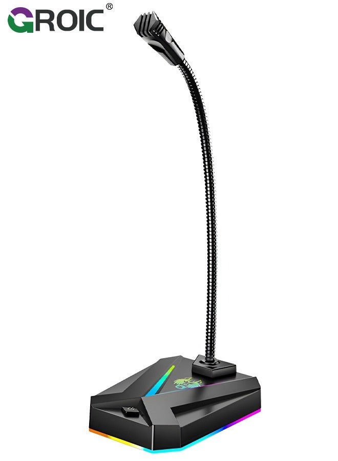 GROIC USB Computer Microphone - with RGB Rainbow for PC Laptop Desktop Mac PS4, Play & Plug Gooseneck Mic Recording Gaming, Vocal, Dictation  - Image 1
