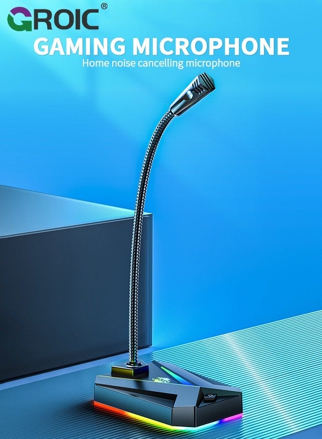 GROIC USB Computer Microphone - with RGB Rainbow for PC Laptop Desktop Mac PS4, Play & Plug Gooseneck Mic Recording Gaming, Vocal, Dictation  - Image 2