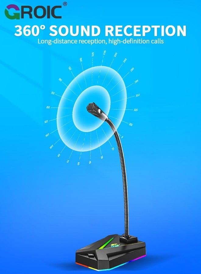 GROIC USB Computer Microphone - with RGB Rainbow for PC Laptop Desktop Mac PS4, Play & Plug Gooseneck Mic Recording Gaming, Vocal, Dictation  - Image 4