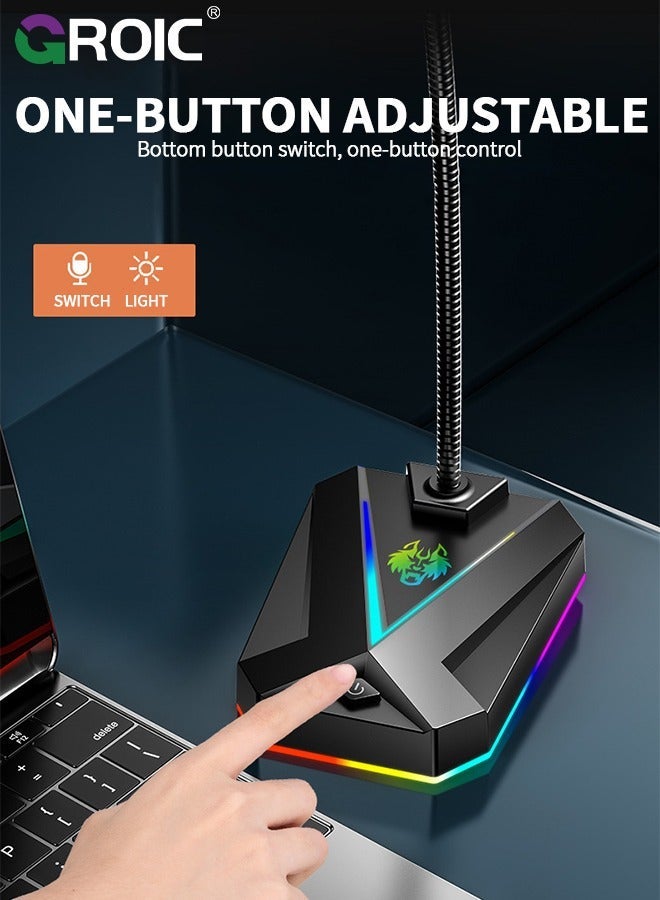 GROIC USB Computer Microphone - with RGB Rainbow for PC Laptop Desktop Mac PS4, Play & Plug Gooseneck Mic Recording Gaming, Vocal, Dictation  - Image 5