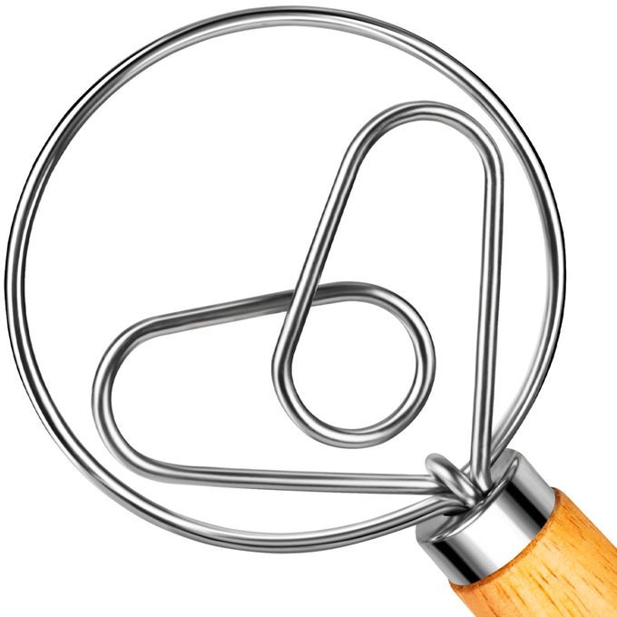 DANISH DOUGH WHISK FOR SOURDOUGH WOOD HANDLE STAINLESS STEEL