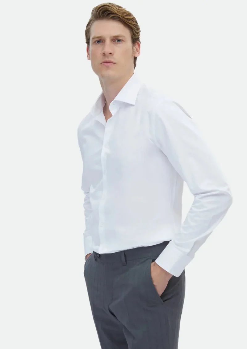 رامسي قميص أبيض سادة بقصة عادية، مصنوع من القطن الكلاسيكي 100%