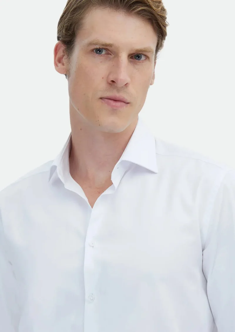RAMSEY White Plain Regular Fit Weaving Classical 100% Cotton Shirt