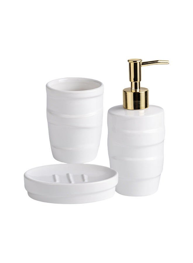 FUKE 3pcs Bathroom Accessories Set Ceramic Includes Soap Dispenser Toothbrush Cupand Soap Dish for Modern Bathroom Countertop Decor - Image 1