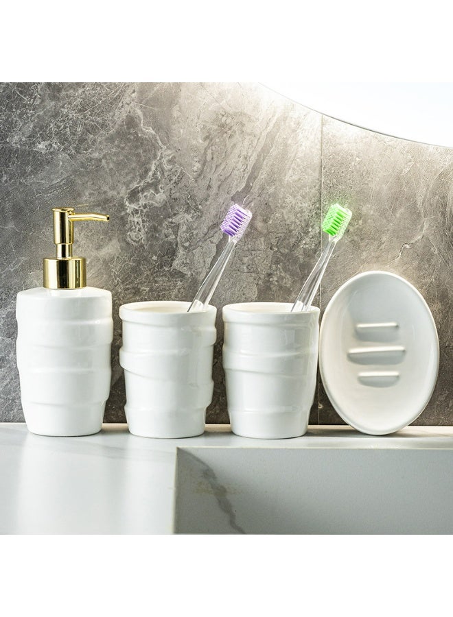FUKE 3pcs Bathroom Accessories Set Ceramic Includes Soap Dispenser Toothbrush Cupand Soap Dish for Modern Bathroom Countertop Decor - Image 3