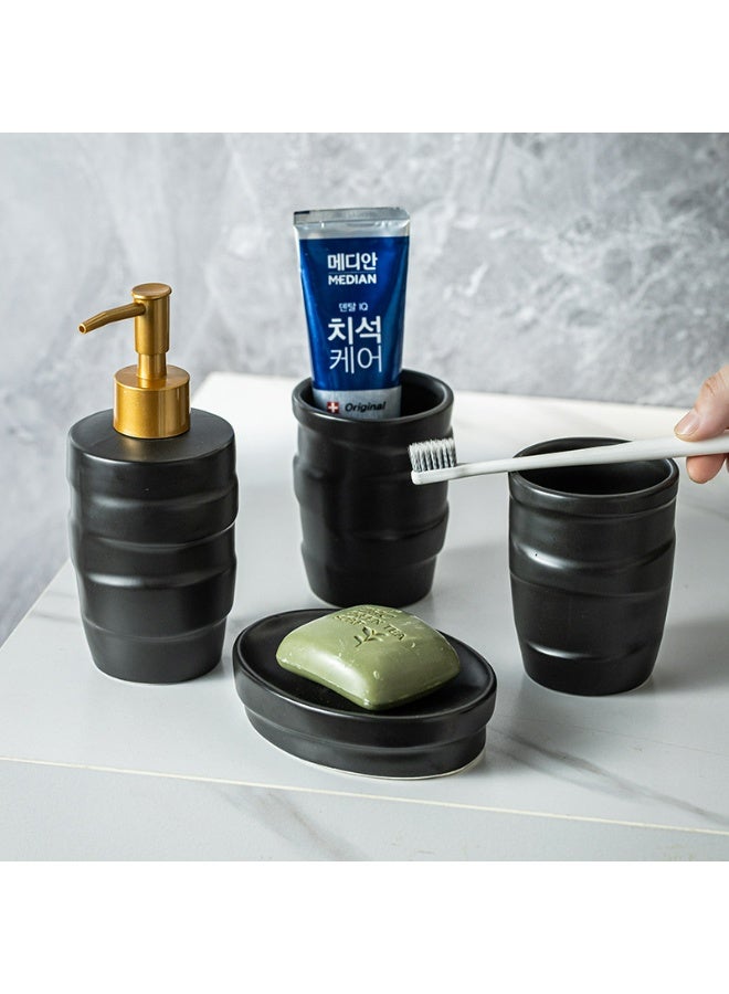 FUKE 3pcs Bathroom Accessories Set Ceramic Includes Soap Dispenser Toothbrush Cupand Soap Dish for Modern Bathroom Countertop Decor - Image 5