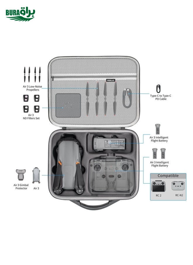 BURAQ For DJI Air 3 / RC 2 / RC-N2 STARTRC Shoulder Storage Bag PU Handbag(Grey)  - Image 5