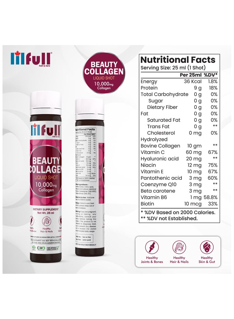 lilfull Beauty Collagen Liquid Shot - 10000mg (20 Servings x 25 ml) Improves Skin Glow - Image 2