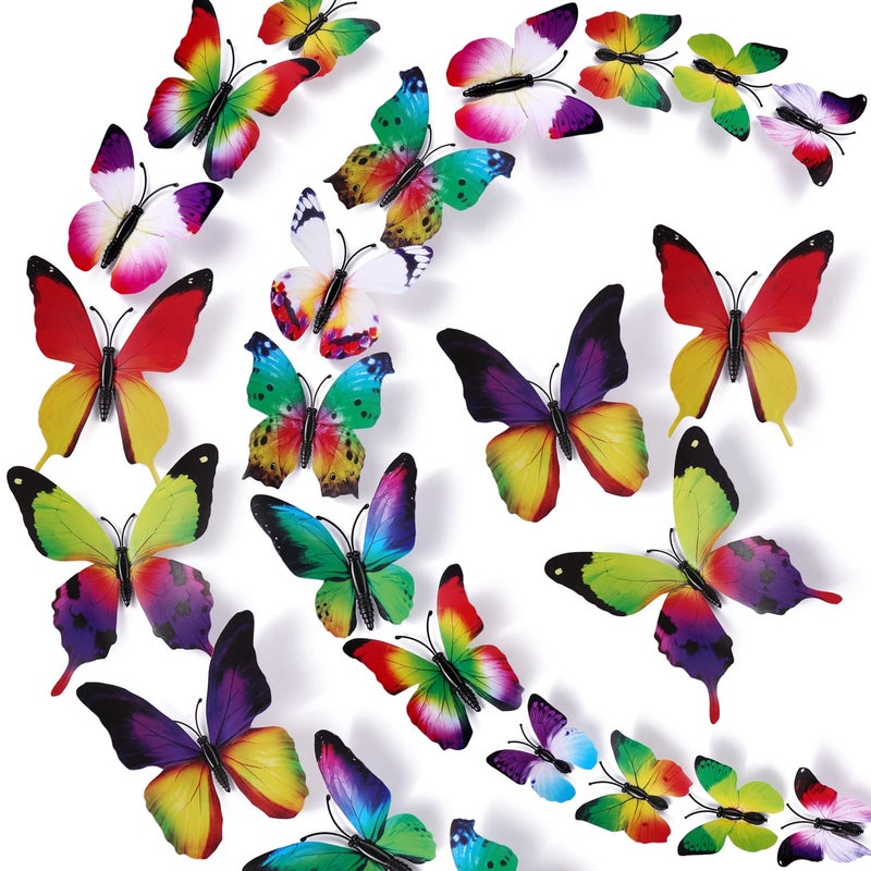 LiveGallery 72 PCS Removable 3D DIY Beautiful Butterfly Wall Decals Colorful Butterflies Art Decor Wall Stickers Murals for Home Nursery Bedroom Classroom Offices TV Background Rainbow