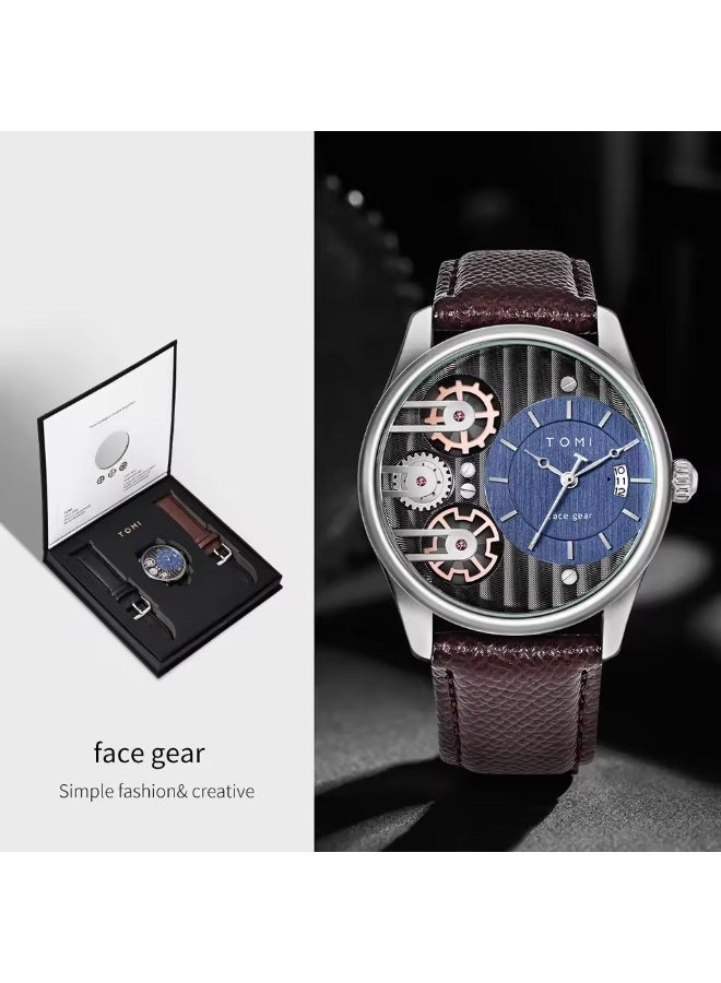 TOMI Men's Gift Box Combination Set Watch Luxury and Simple Business Detachable Strap Quartz Watch Men's Watch Festival Gift