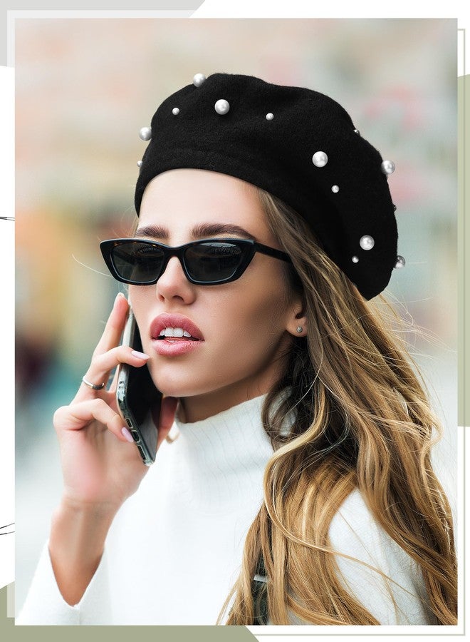 Vabean Wool Berets Pearl Beaded Cap Beanie Sweet Elegant French Beret Artist Pearl Hat for Women Lady(Chic Color,6 Pcs) - Image 5