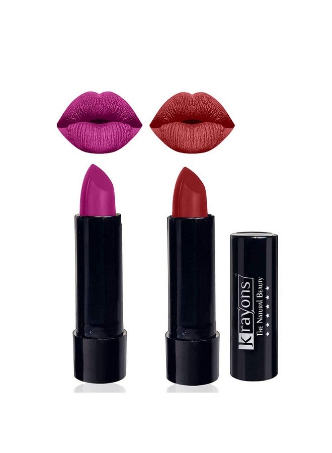 كرايونز أحمر شفاه كرايونس كيوت بوب غير لامع، مقاوم للماء، يدوم طويلاً، وردي فرنسي، أحمر إشارة، 3.5 جرام لكل منهما (عبوة من قطعتين) - Image 1