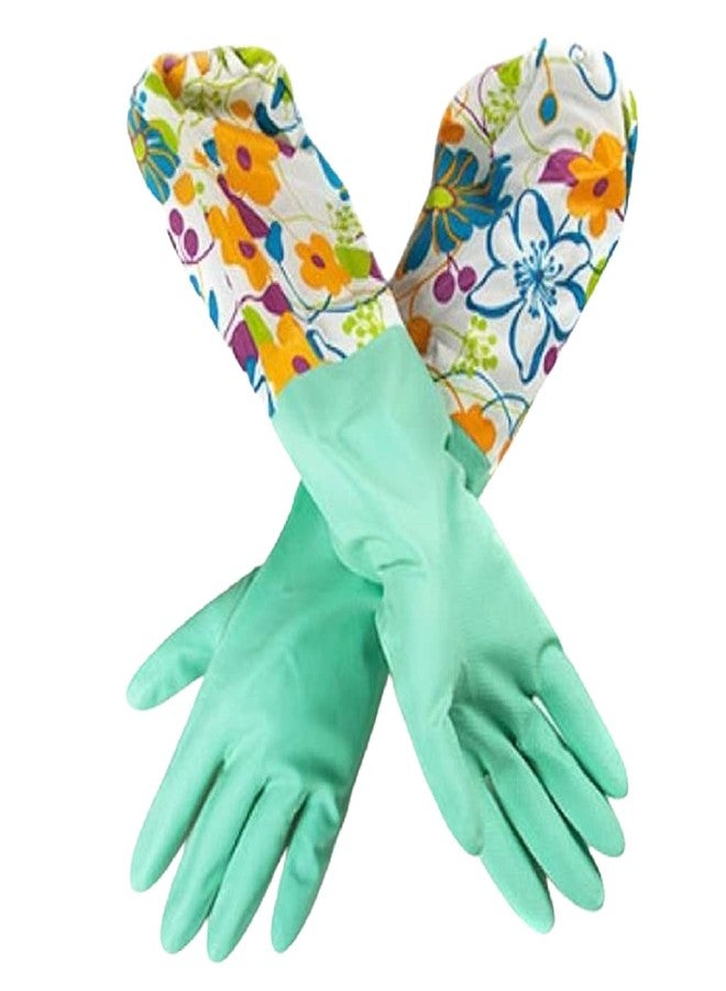 Home Style 3 Pair Decorative Boutique Latex Cleaning Dishwashing Gloves With Fancy Cuff with Flock Lining - Image 4