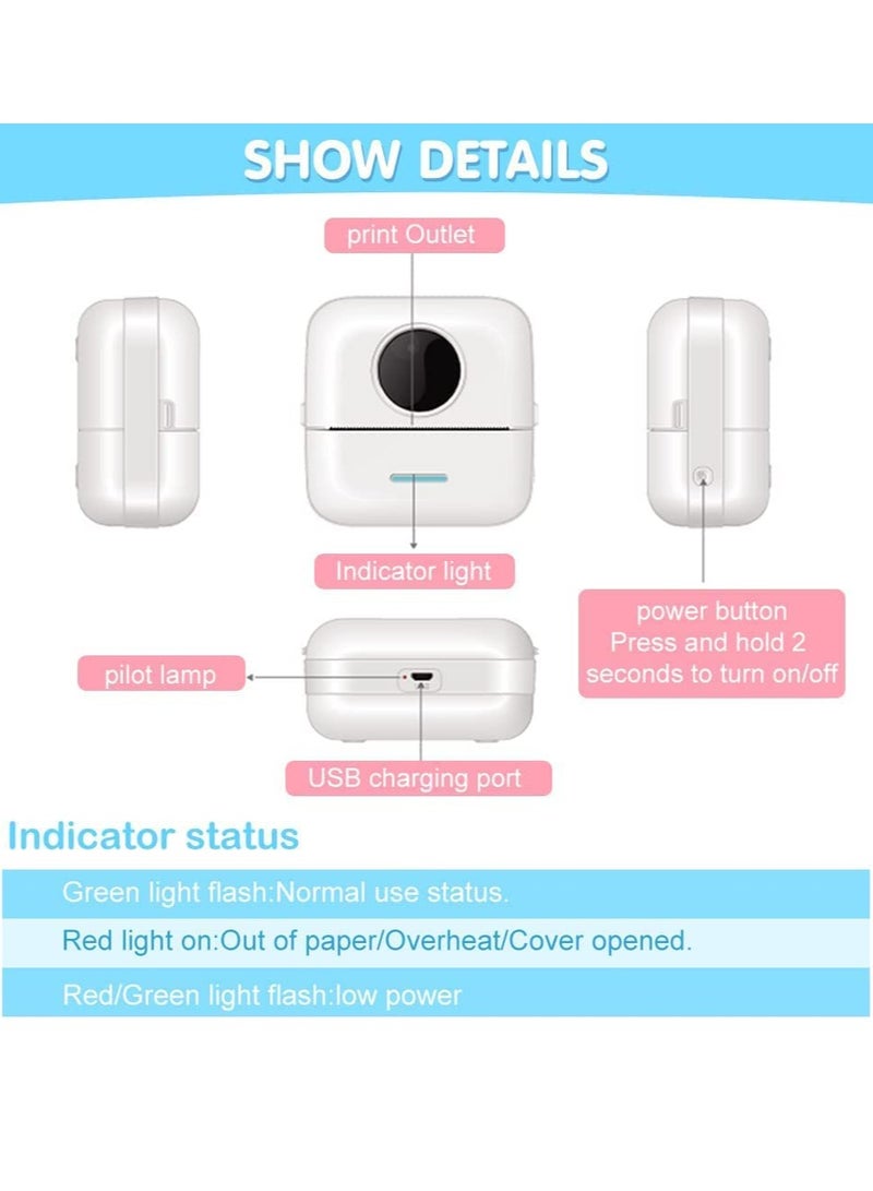 Label Printer, Portable Thermal Printer, Mini Photo Printer, Rechargeable Labeler, Small Bluetooth Inkless Printer with 11 Rolls Thermal Paper for Android and iOS Smartphones - Image 3