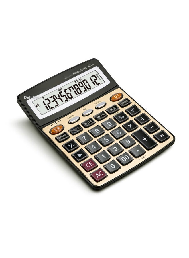 ديلي Deli Large Screen Gold Panel Voice Calculator، مكتب الطالب/المالي، شاشة عرض 12 أرقام مع صوت حقيقي، لوازم القرطاسية المكتبية، حجم كبير، 27559 - Image 5