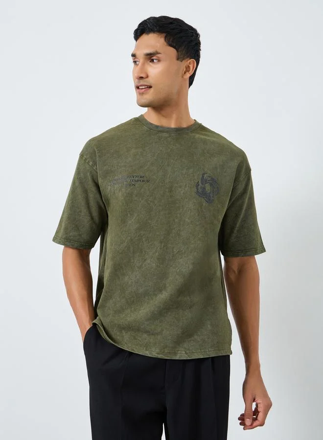 Styli Men Oversized Washed Printed T-Shirt