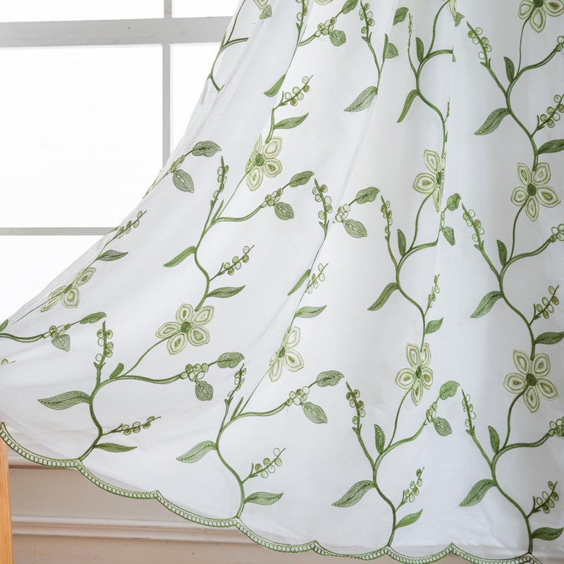 Petrichor Embroidered Sheer Curtain 2 Panels Set - Luxury Window Curtain Attached Valance with Satin Backing and 2 Tie Backs for Living Room,Dining Room, 54x84 inches, Sage Green - Image 3