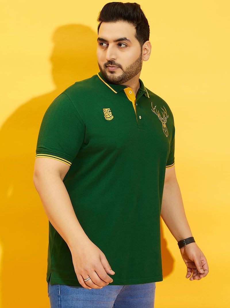 Bigbanana Plus Size Men's Regular Fit Solid Polo Tshirt (Thom-Green,Dark Green,7XL) - Image 5