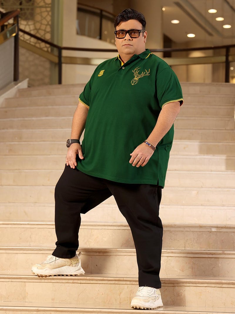 Bigbanana Plus Size Men's Regular Fit Solid Polo Tshirt (Thom-Green,Dark Green,7XL) - Image 3