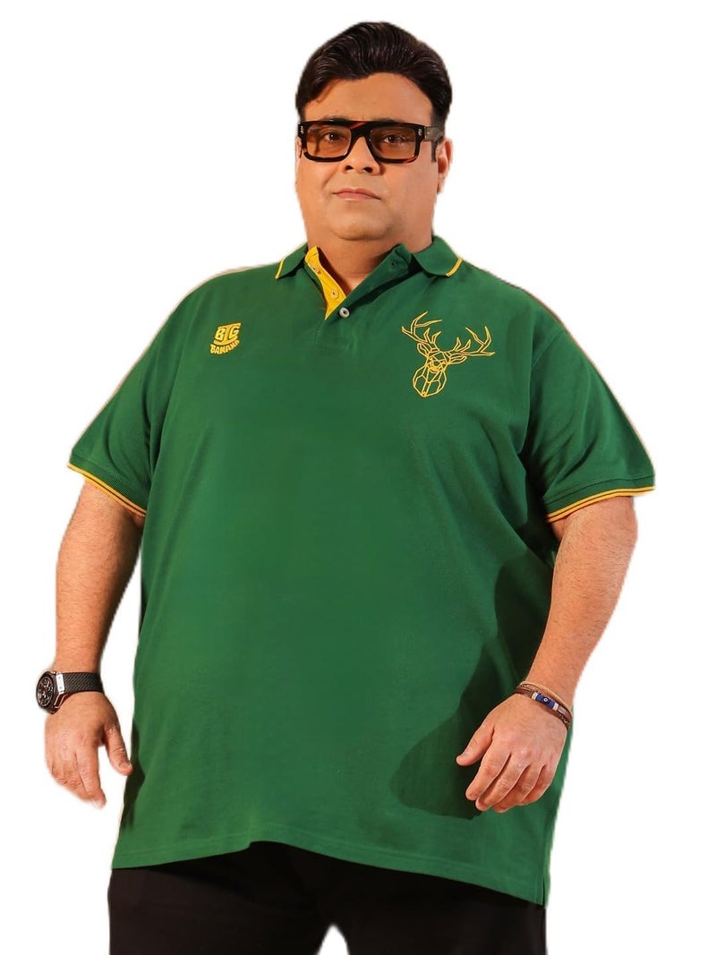 Bigbanana Plus Size Men's Regular Fit Solid Polo Tshirt (Thom-Green,Dark Green,7XL) - Image 1