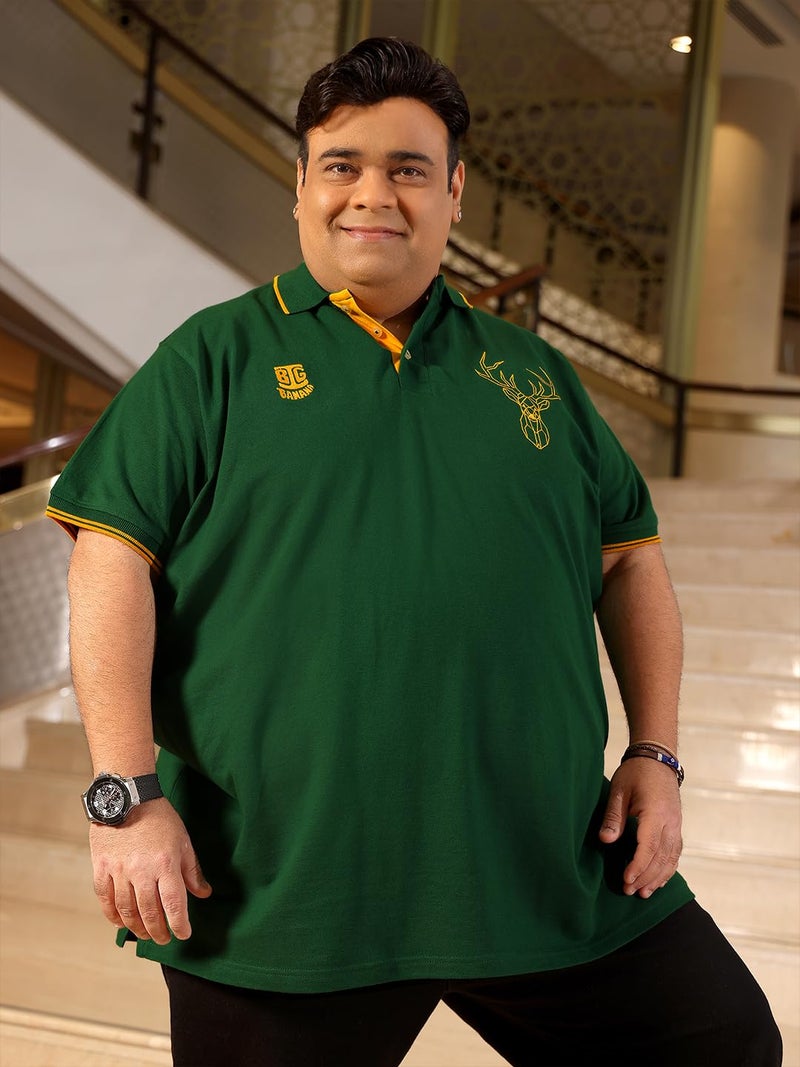 Bigbanana Plus Size Men's Regular Fit Solid Polo Tshirt (Thom-Green,Dark Green,7XL) - Image 2