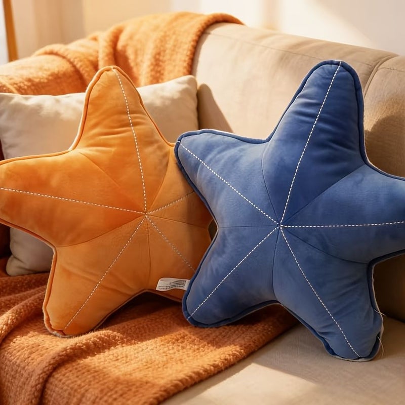 Starfish Shaped Short Plush Throw Pillow for Living Room Sofa Bedroom Headboard Cushion Solid Color Soft Decorative Pillow - Image 1