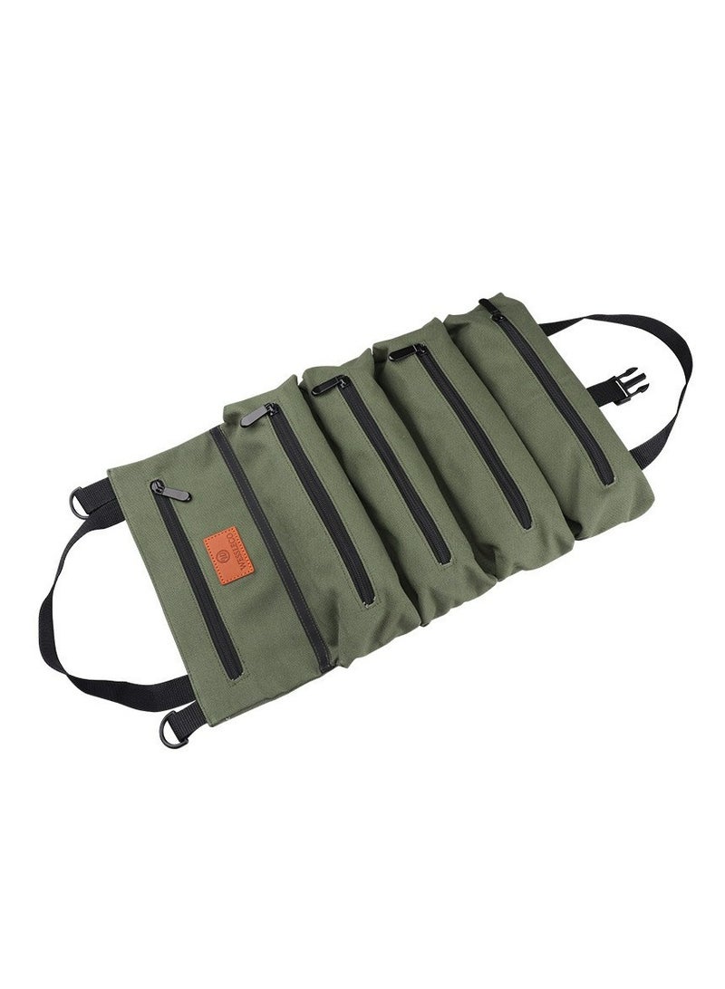 Heavy-Duty Tool Roll Organizer with Multiple Compartments – Durable Green Fabric Storage Bag for Electricians, Mechanics, and Outdoor/Garage/W Workshop Use – Perfect Father'S Day Gift, Mechanic Bag, Roll Ba - Image 1