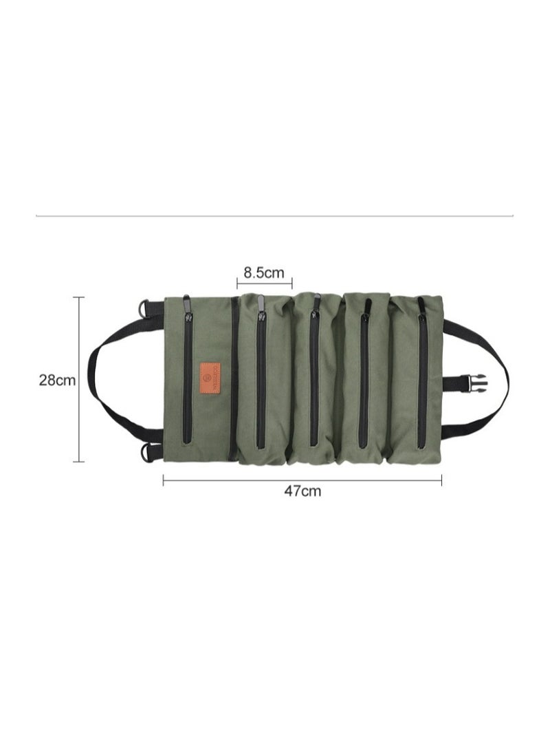 Heavy-Duty Tool Roll Organizer with Multiple Compartments – Durable Green Fabric Storage Bag for Electricians, Mechanics, and Outdoor/Garage/W Workshop Use – Perfect Father'S Day Gift, Mechanic Bag, Roll Ba - Image 5
