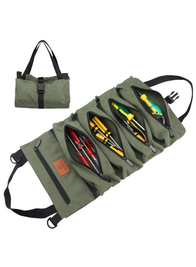 Heavy-Duty Tool Roll Organizer with Multiple Compartments – Durable Green Fabric Storage Bag for Electricians, Mechanics, and Outdoor/Garage/W Workshop Use – Perfect Father'S Day Gift, Mechanic Bag, Roll Ba - Image 3