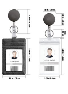 MJZ 2pcs Heavy Duty Vertical ID Card Holder Metal Retractable Badge Holder Reel with Belt Clip Key Ring, Waterproof Clear and PU Leather Badge Holder  - Image 2