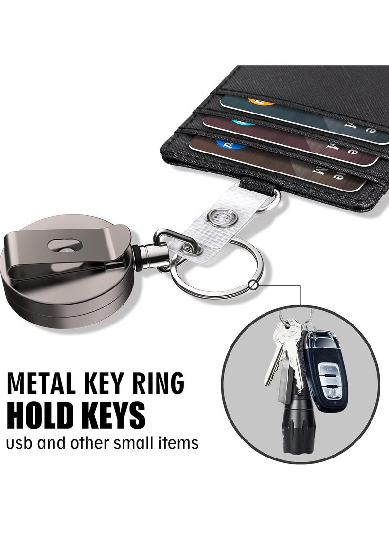 MJZ - 2pcs Heavy Duty Vertical ID Card Holder Metal Retractable Badge Holder Reel with Belt Clip Key Ring, Waterproof Clear and PU Leather Badge Holder - Image 1