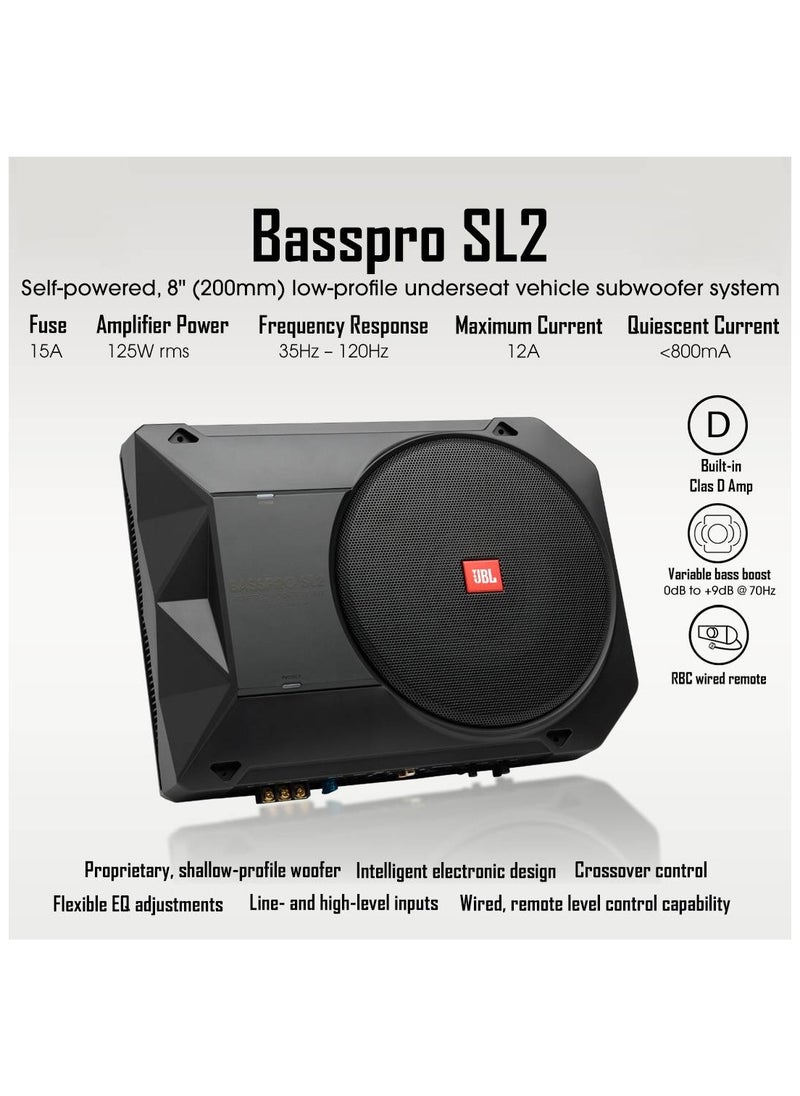 JBL JBL BassPro SL2 - Compact Powered Under-Seat Car Subwoofer System | Nominal Power 125W, Peak Power 250W  - Image 2