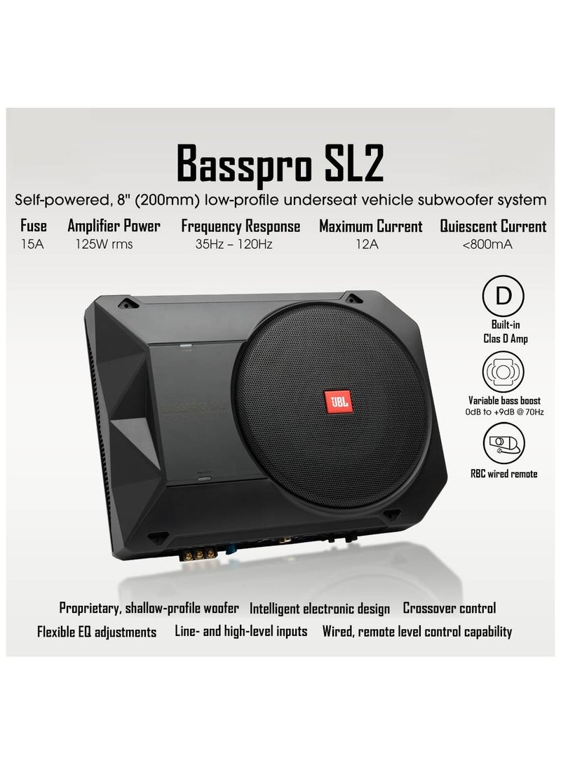 JBL BassPro SL2 - Compact Powered Underseat Car Subwoofer System | Nominal Power 125W, Peak Power 250W - Image 3