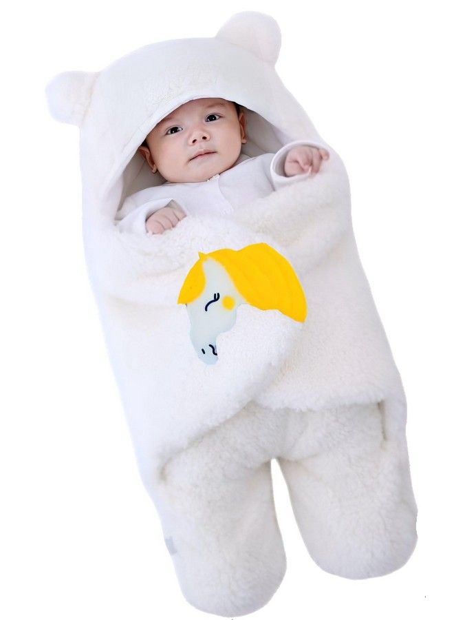 Brandonn بطانيات الأطفال هدية مجموعة جديدة من الفلانيل القابل للارتداء 0-6 أشهر بطانية مغطاة بغطاء رأس باللون الأبيض والبصل الوردي - Image 4