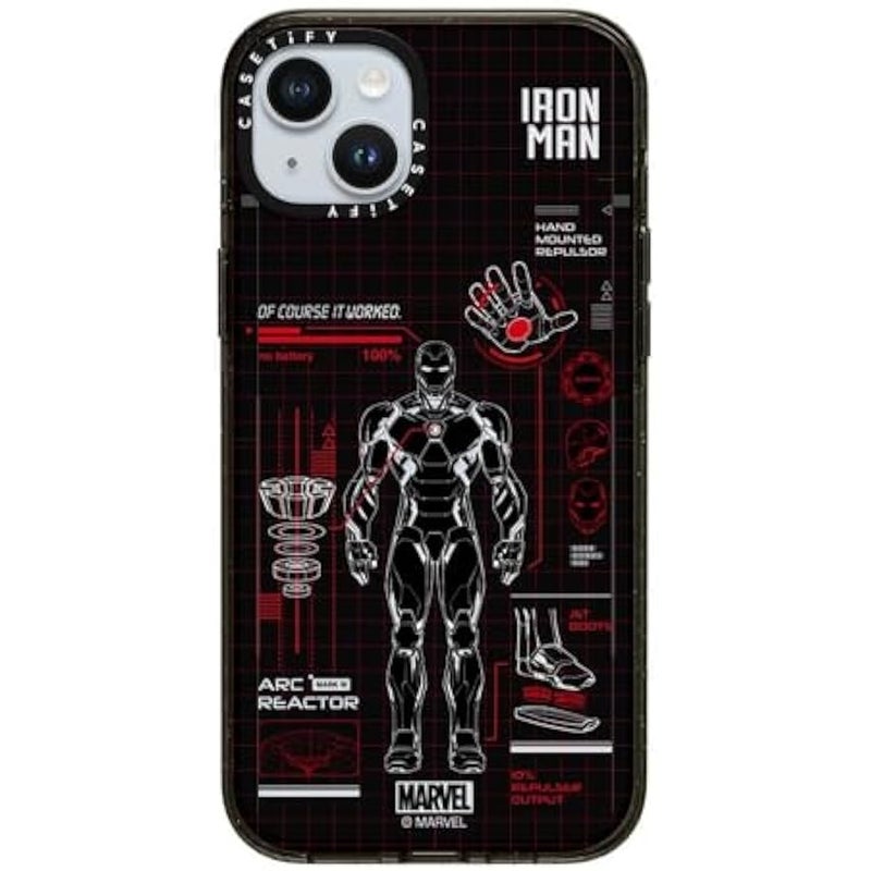 Casetify Impact iPhone 15 Plus Case 【Iron Man Co-Lab / 4X Military Grade Drop Tested / 8.2ft Drop Protection/Compatible with Magsafe】 - Iron Man Blue Print Tech - Red - Clear Black - Image 4
