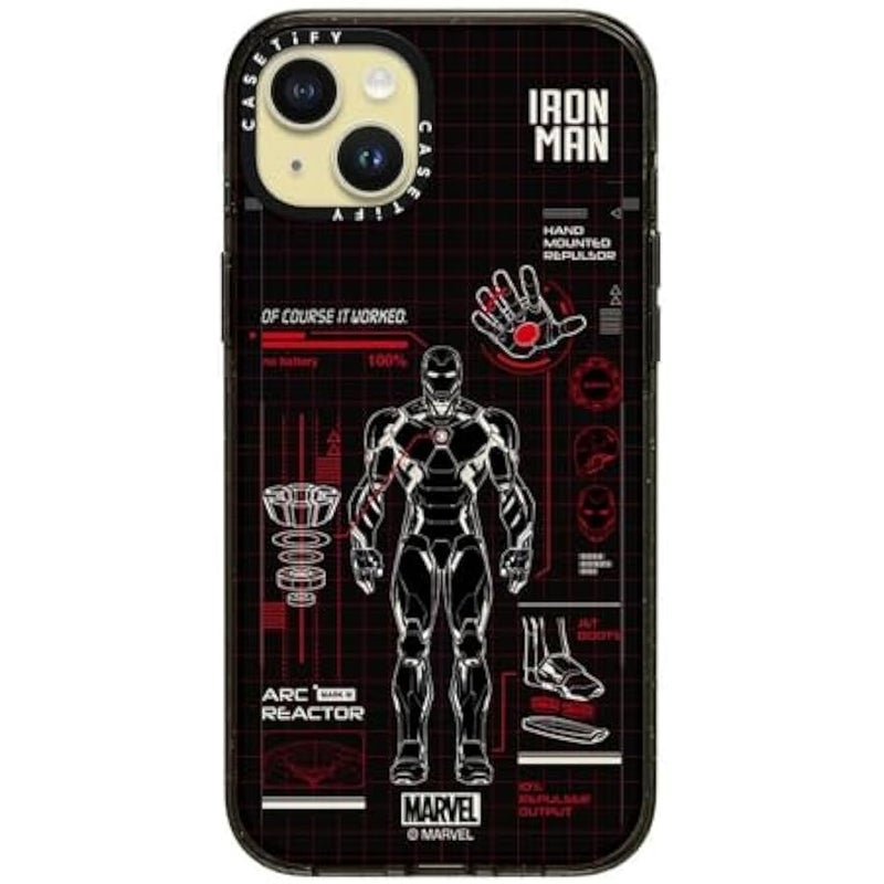 Casetify Impact iPhone 15 Plus Case 【Iron Man Co-Lab / 4X Military Grade Drop Tested / 8.2ft Drop Protection/Compatible with Magsafe】 - Iron Man Blue Print Tech - Red - Clear Black - Image 2