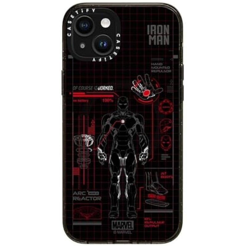 Casetify Impact iPhone 15 Plus Case 【Iron Man Co-Lab / 4X Military Grade Drop Tested / 8.2ft Drop Protection/Compatible with Magsafe】 - Iron Man Blue Print Tech - Red - Clear Black - Image 5