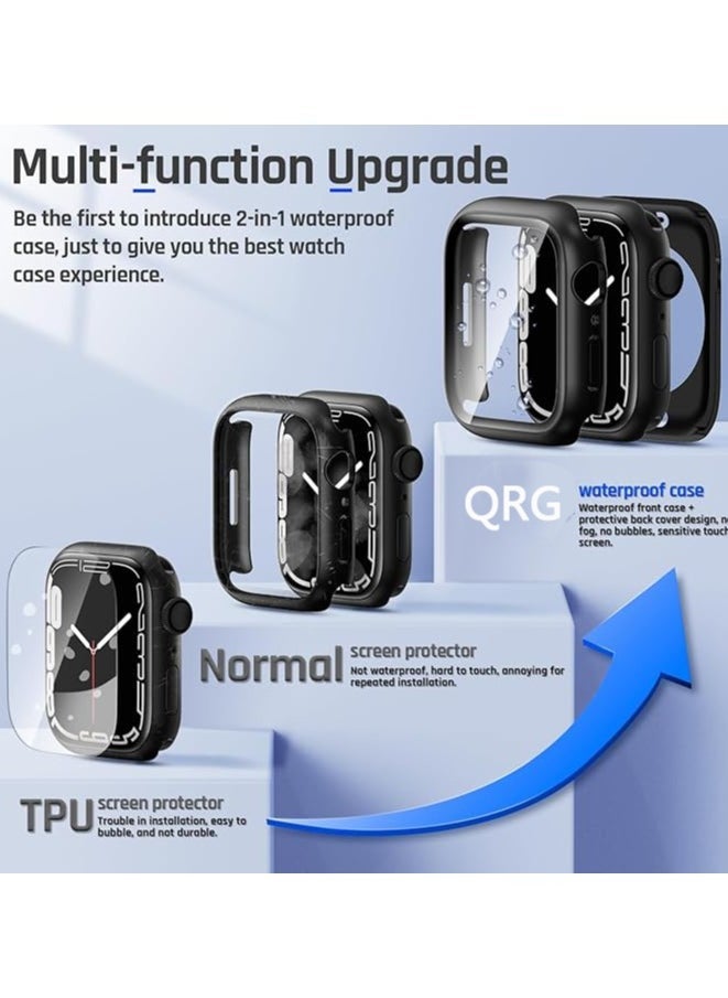 2 in 1 Waterproof Case for Apple Watch Series 9 8 7 Screen Protector 45mm, 360 Protective Glass Face Cover Hard PC Bumper + Back Frame for iWatch Accessories 45 mm, Black  - Image 2