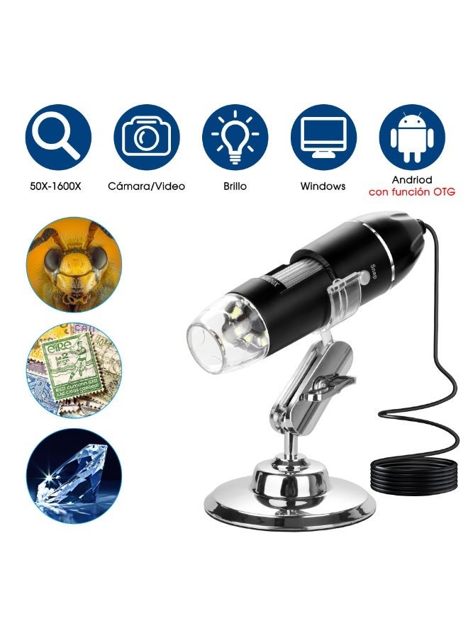 ميكروسكوب رقمي محمول بعدسة USB – مكبر إلكتروني مزود بإضاءة LED وقاعدة تثبيت متوافق مع أنظمة التشغيل المختلفة - Image 5